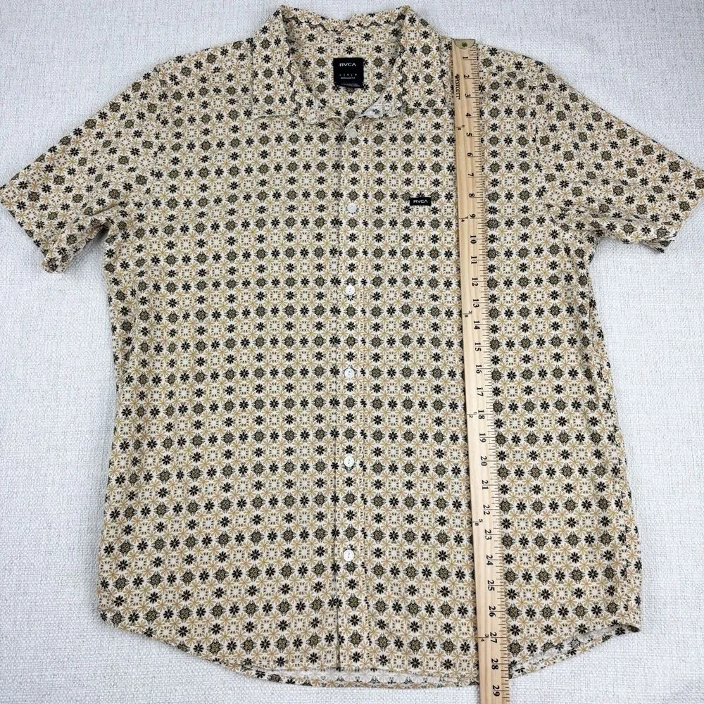 RVCA Shirt Mens Large Black Brown Floral Regular Fit Short Sleeve Button Down LG - Picture 13 of 16